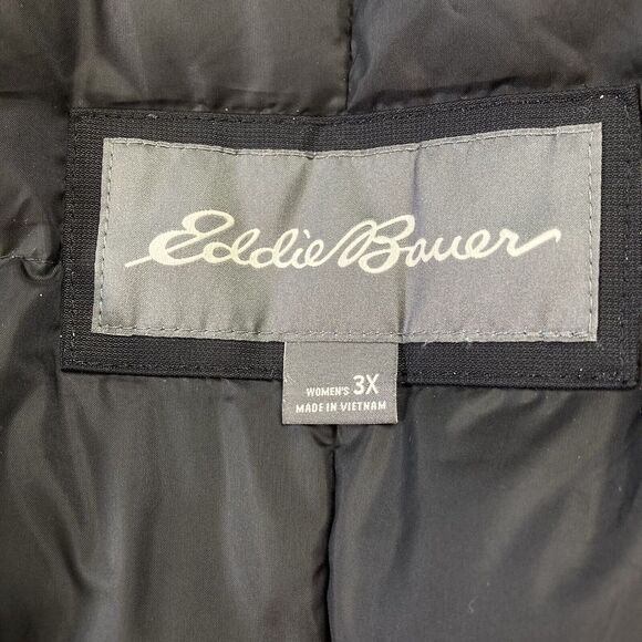 Eddie Bauer Weatheredge Parka Down Jacket Women 3X Black Quilted Faux Fur Trim - Picture 2 of 16
